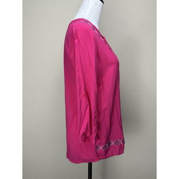 Est 1946 Boho Women’s Blouse Sz Small Cottage Core Pink Rayon Lace Up Neck - Picture 6 of 12